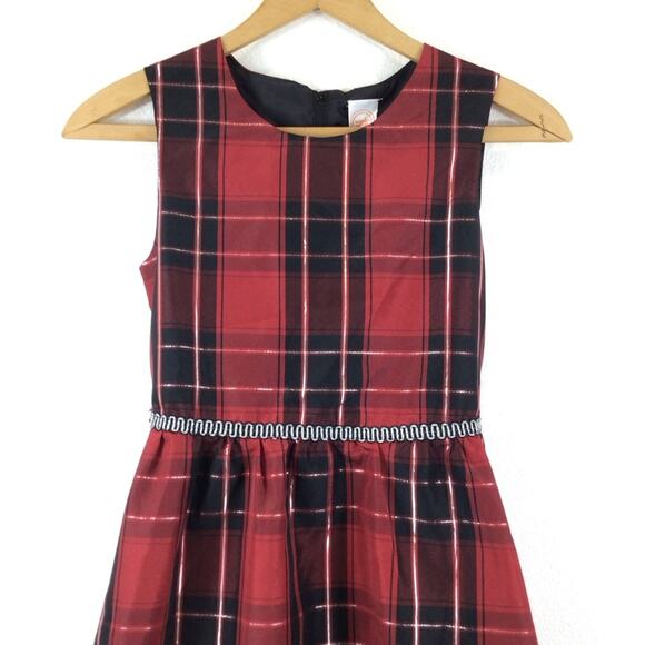 WONDER NATION Red Plaid Metallic Accent Holiday Party Hi/Lo Girls Dress size 16 - Picture 3 of 6